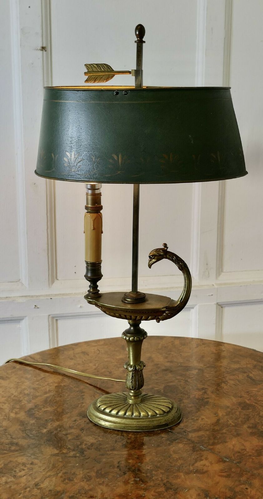 French Painted Toleware And Brass Desk Lamp photo Lighting