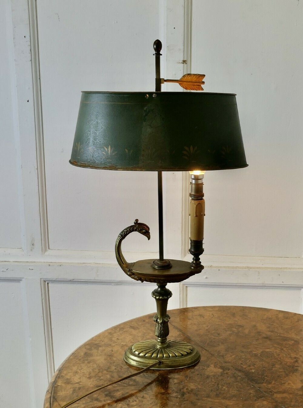 French Painted Toleware And Brass Desk Lamp photo vintage