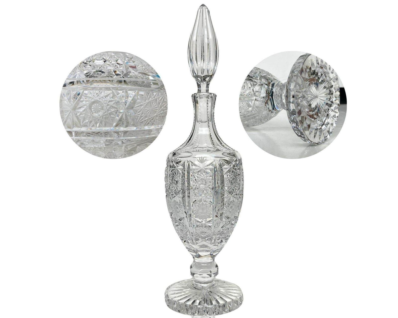 Boho Karaf Op Voetstuk | 1 Stuk | Geslepen Decor Rondom Incl. Voet | Ca. 1950–1970
