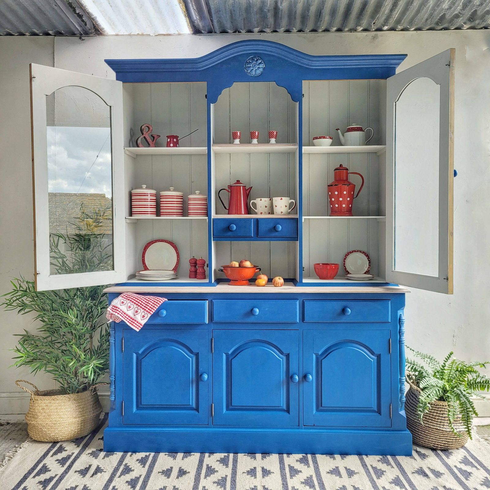 Commission Item Large Blue And White Welsh Hand Painted Pine Kitchen Dresser photo furniture