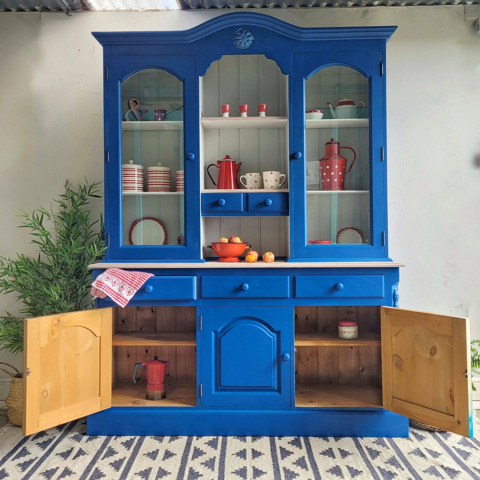 Commission Item Large Blue And White Welsh Hand Painted Pine Kitchen Dresser photo buy