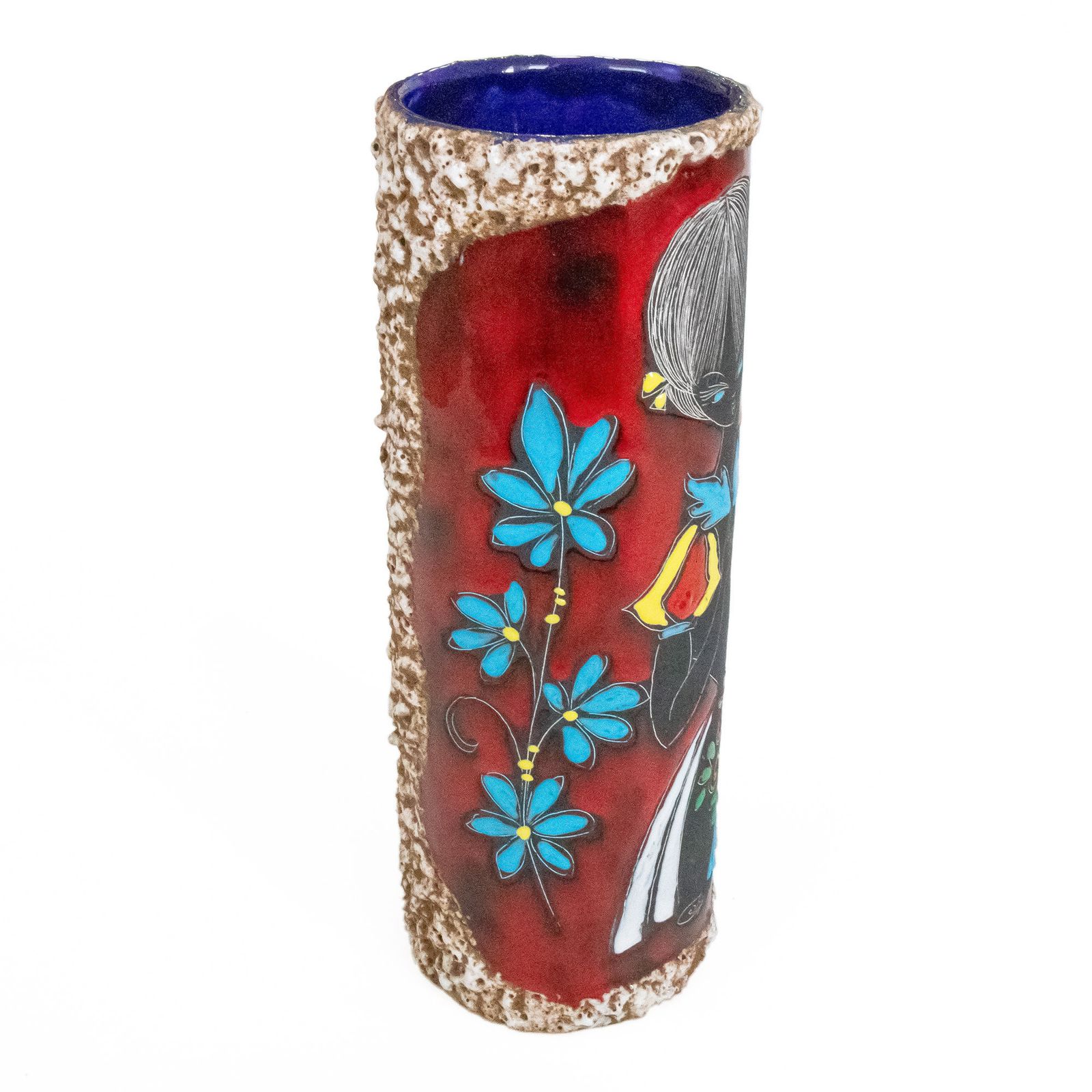 Italian 1950s/1960s Ceramic Lava Vase By Caby With Stylised Girl Portrait photo Home Decor
