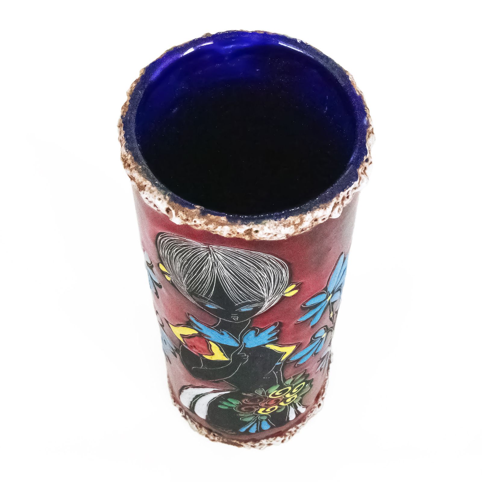 Italian 1950s/1960s Ceramic Lava Vase By Caby With Stylised Girl Portrait photo vintage