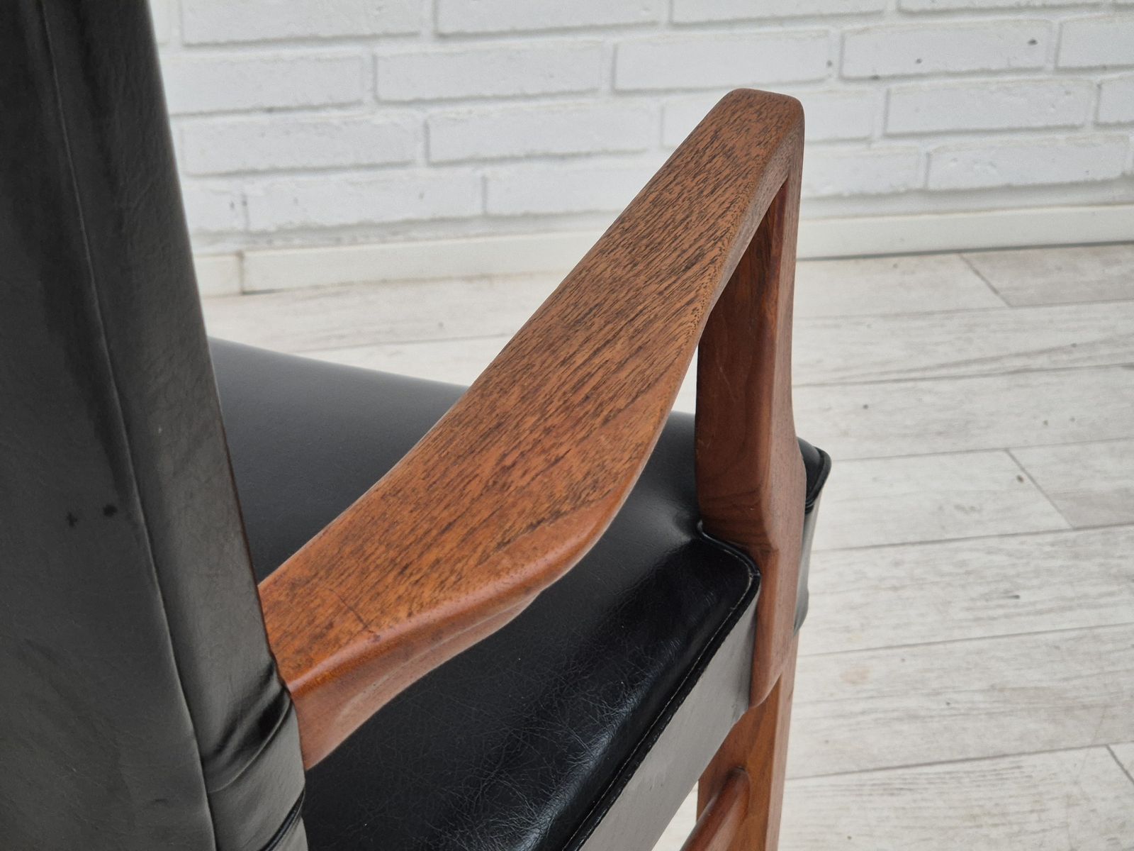 photo for sale 1960s, Danish Armchair, Original Very Good Condition, Teak Wood, Artificial Leather.