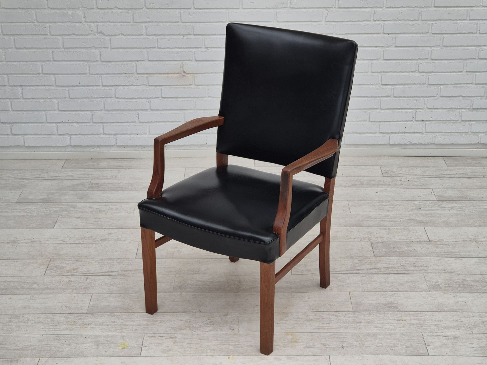 photo buy 1960s, Danish Armchair, Original Very Good Condition, Teak Wood, Artificial Leather.