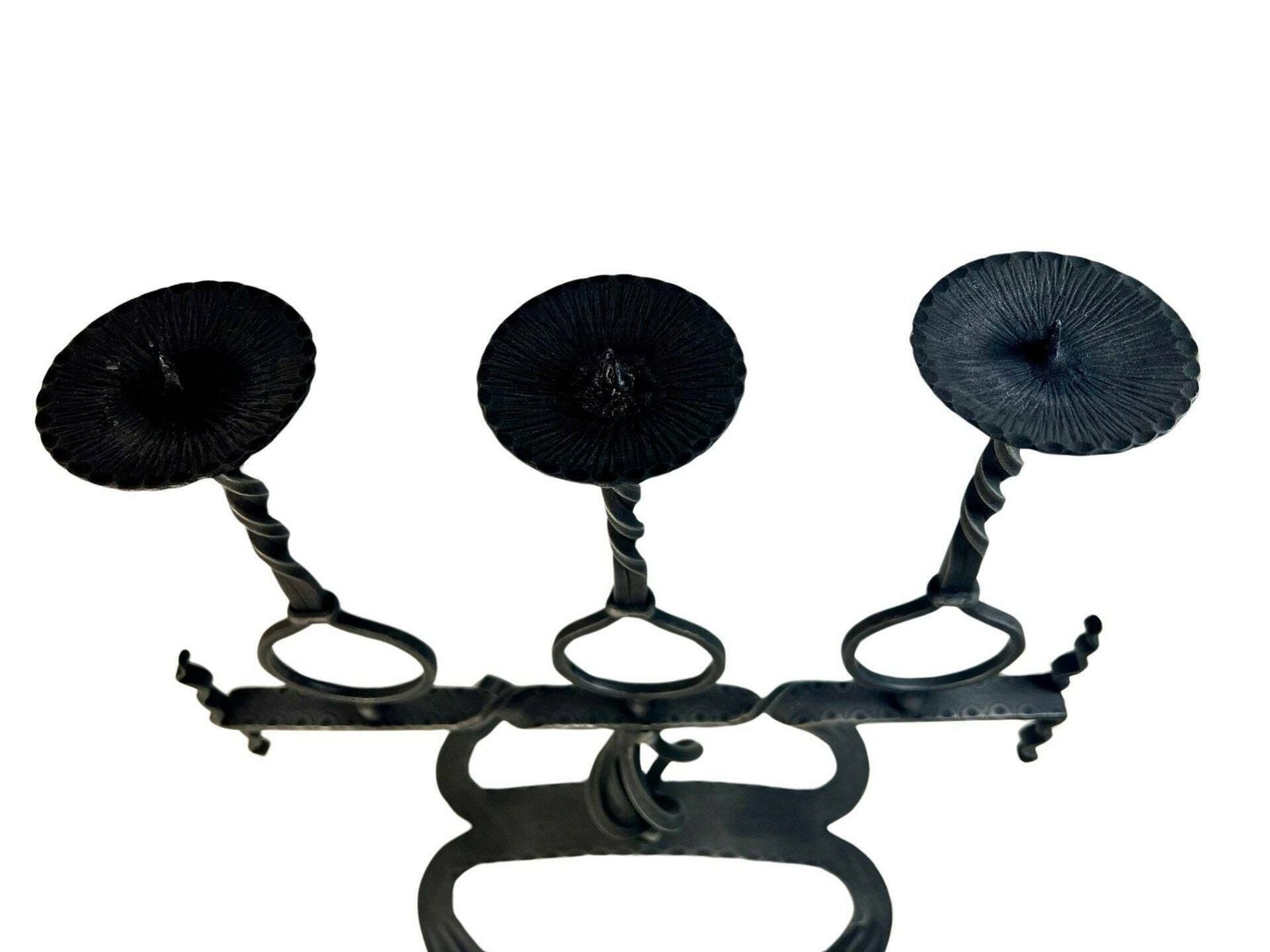 Large 3 Candle Wrought Iron Candle Holder, Altar Candle Holder, Brutalist Gothic, Rustic Candelabra From Switzerland photo buy