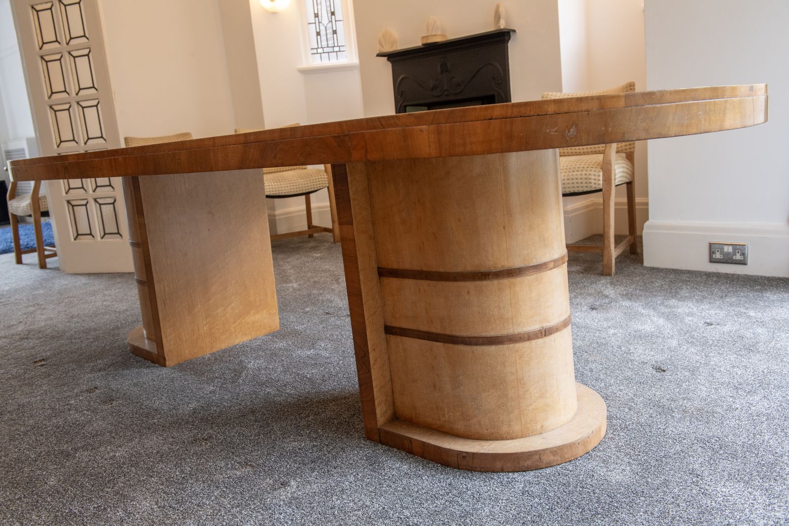 Art Deco Dining Suite With Chairs & Sideboard.Circa 1930s. In Birdseye Maple photo vintage