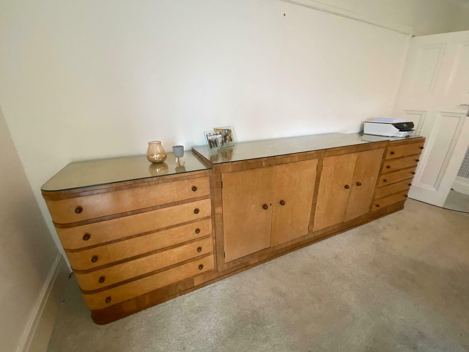 photo furniture Art Deco Dining Suite With Chairs & Sideboard.Circa 1930s. In Birdseye Maple