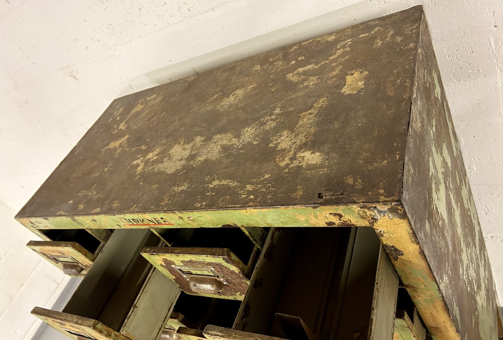 Industrial Bank Of Drawers Filing Chest Painted Metal photo vintage