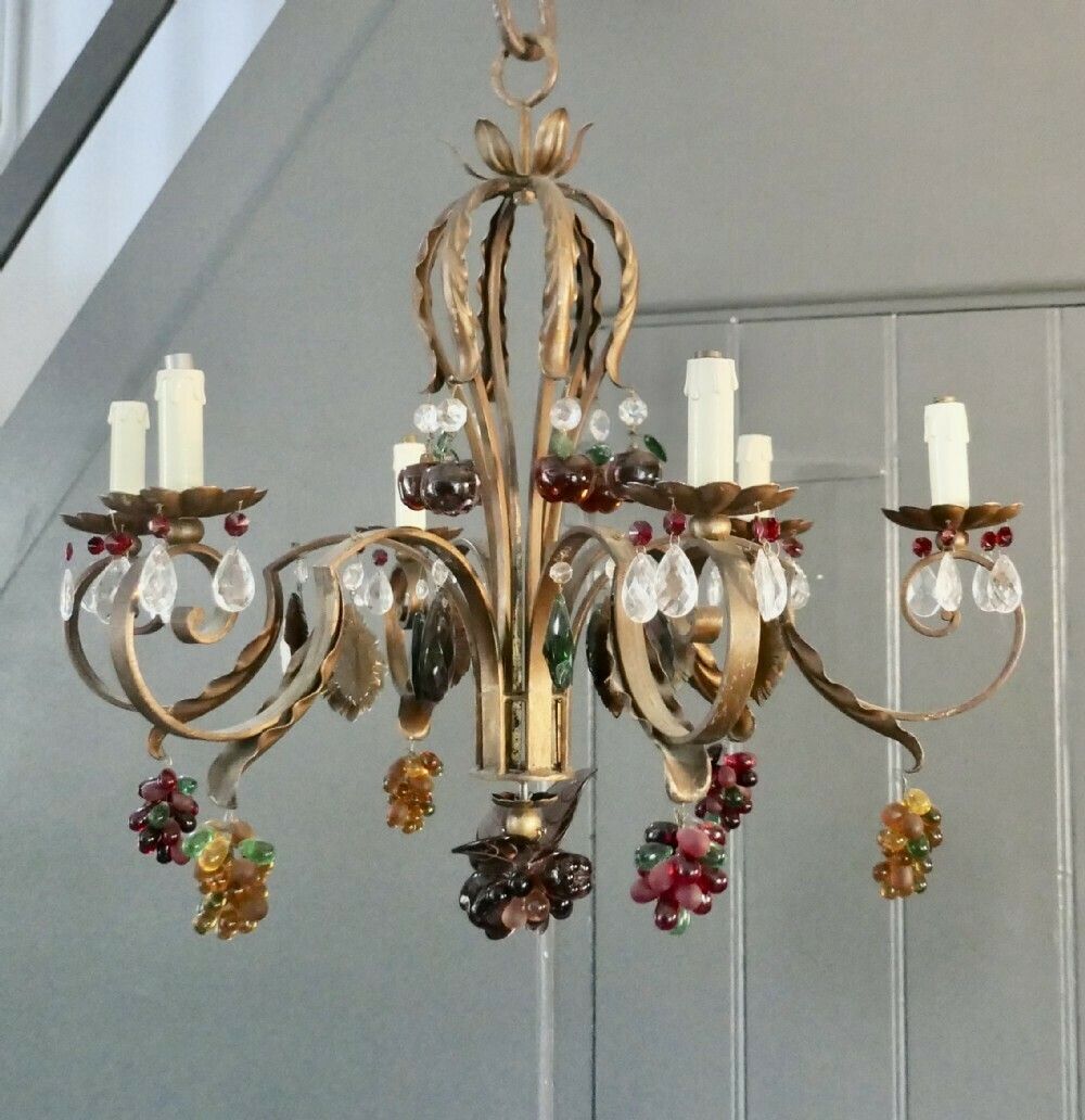 6 Branch Chandelier Hung With Coloured Crystal Fruits, Grapes, Apples And Pears photo furniture