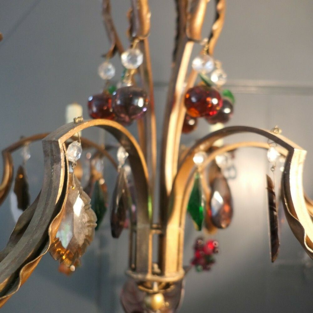 6 Branch Chandelier Hung With Coloured Crystal Fruits, Grapes, Apples And Pears photo vinterior
