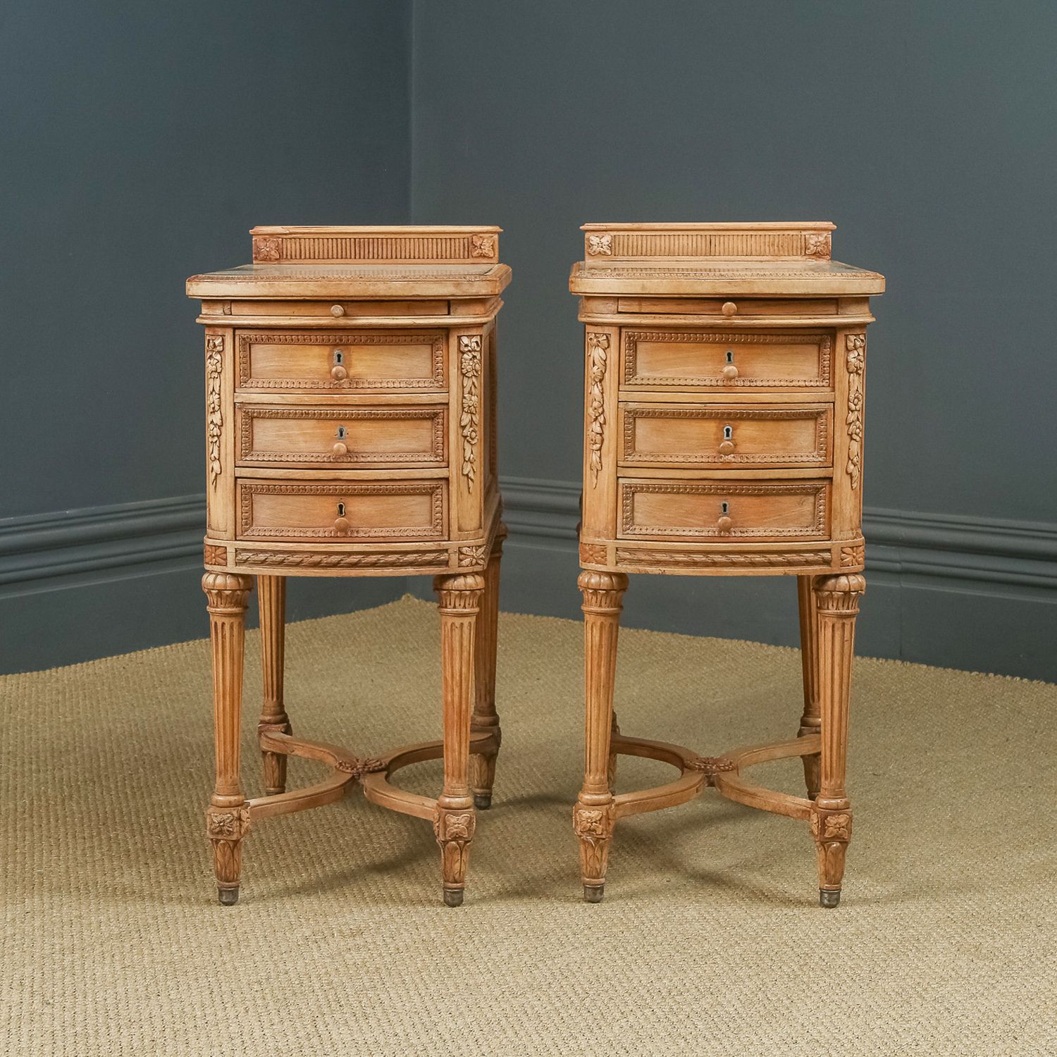 Italian 19th Century Renaissance Beech Lime Washed Beside Tables Cabinets Nightstands (Circa 1870) photo furniture
