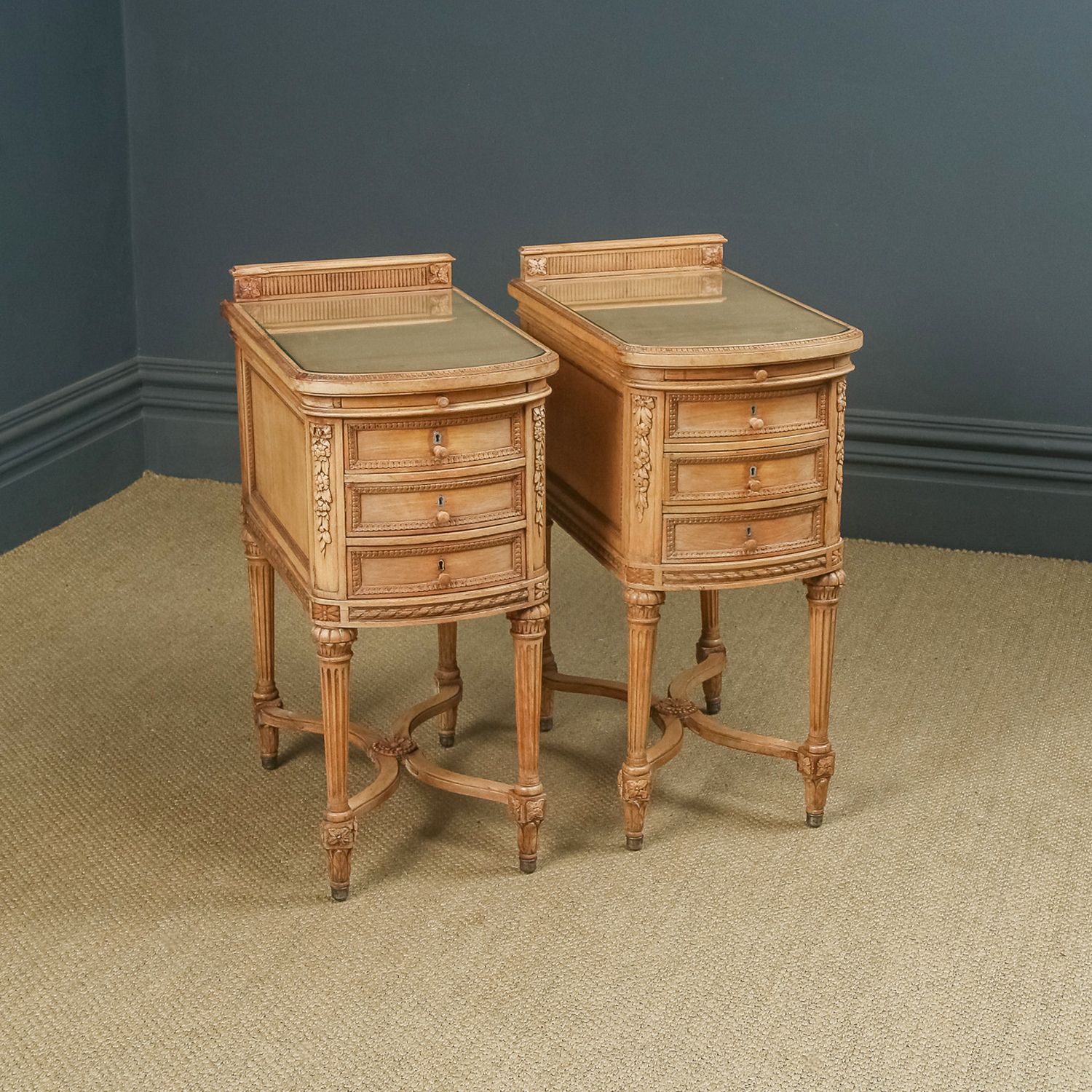Italian 19th Century Renaissance Beech Lime Washed Beside Tables Cabinets Nightstands (Circa 1870) photo for sale