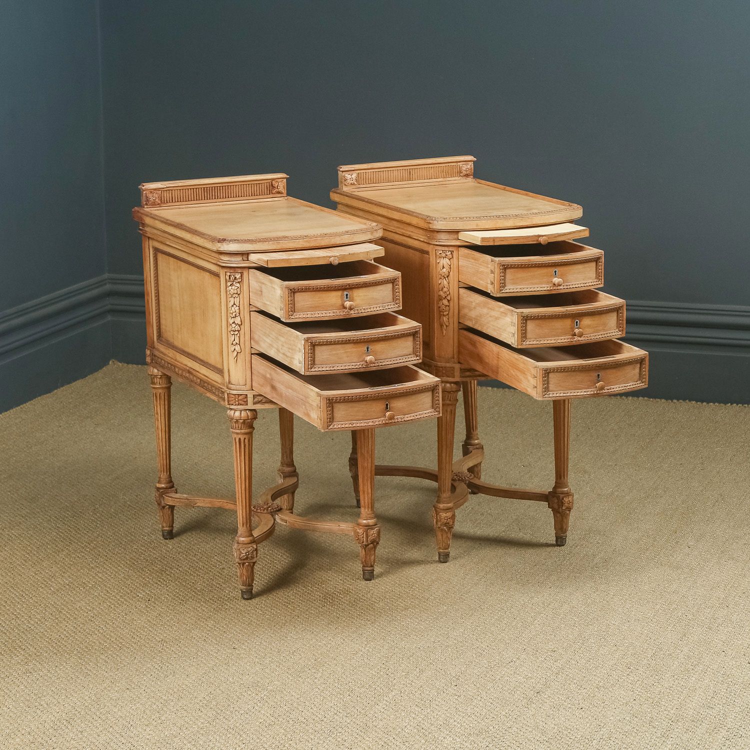 photo buy Italian 19th Century Renaissance Beech Lime Washed Beside Tables Cabinets Nightstands (Circa 1870)