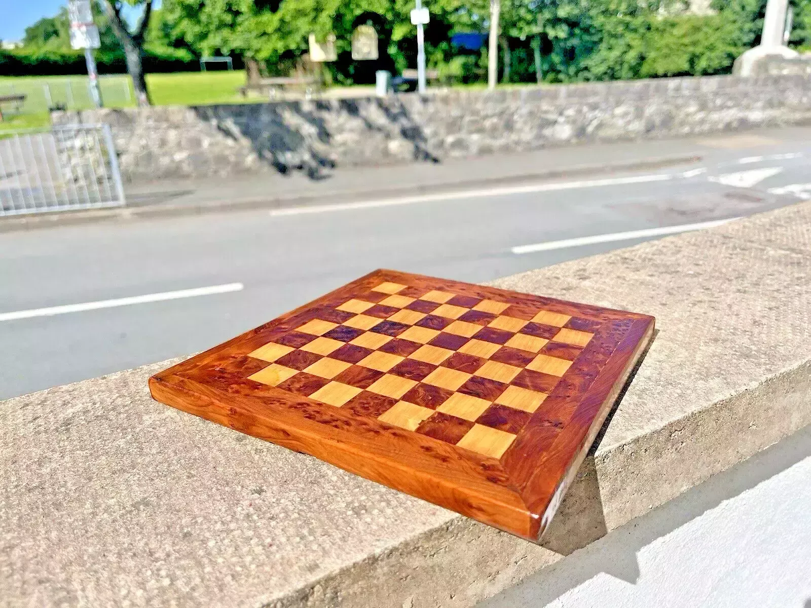 Small Vintage 8" X 8" Burr Walnut Wooden Chess Board Checkers Draughts Antique photo vinterior