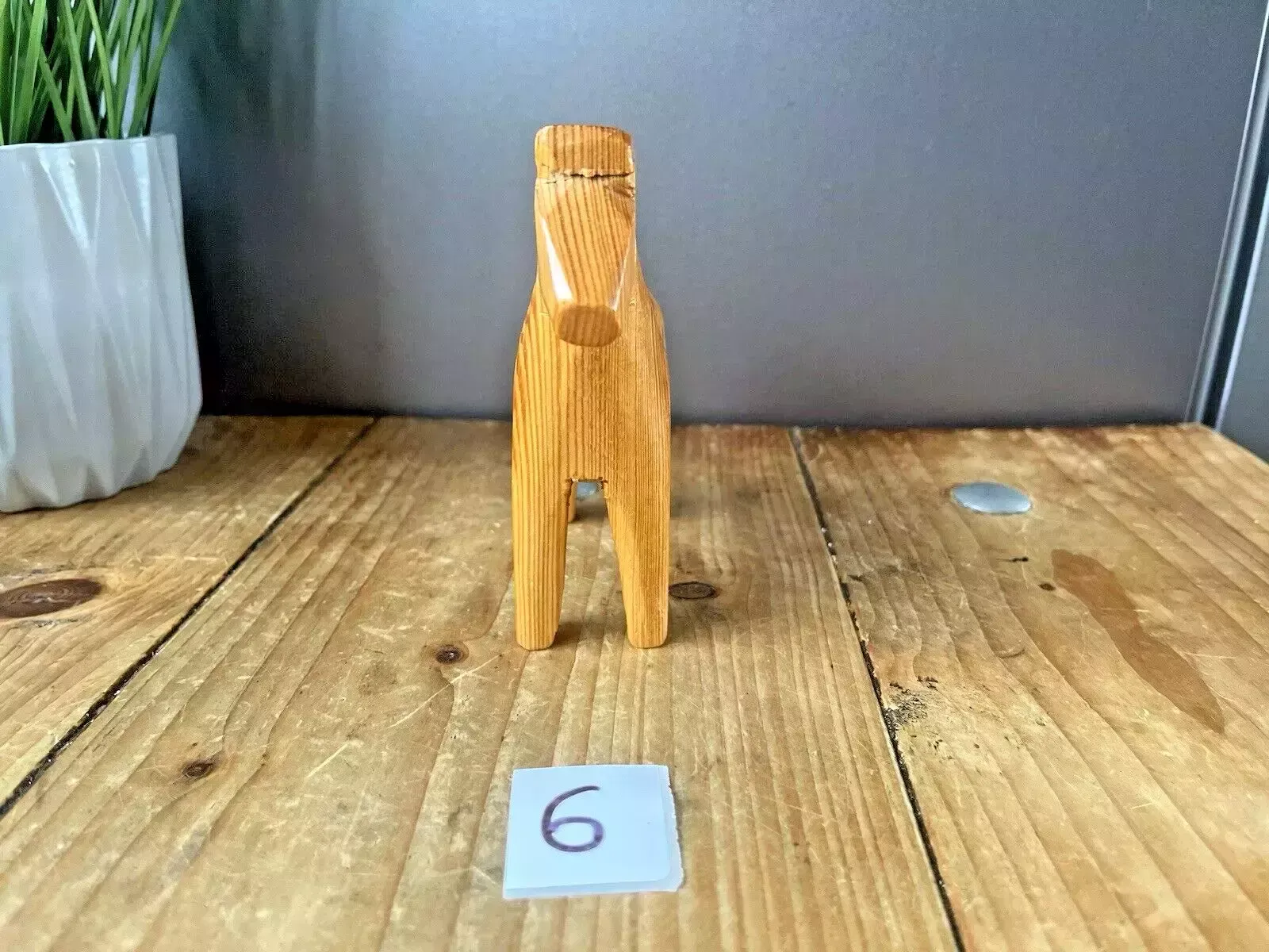 Vintage 60's Large 12cm Unpainted Swedish Folk Art Dala Horse Dalahast photo for sale