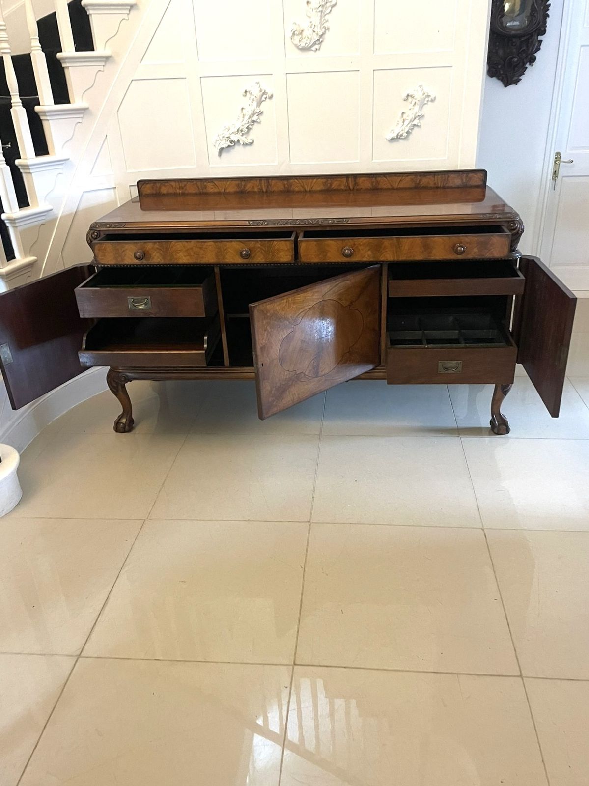 Superb Quality Antique Early 20th Century Carved Burr Walnut Sideboard By Maple And Co. photo furniture
