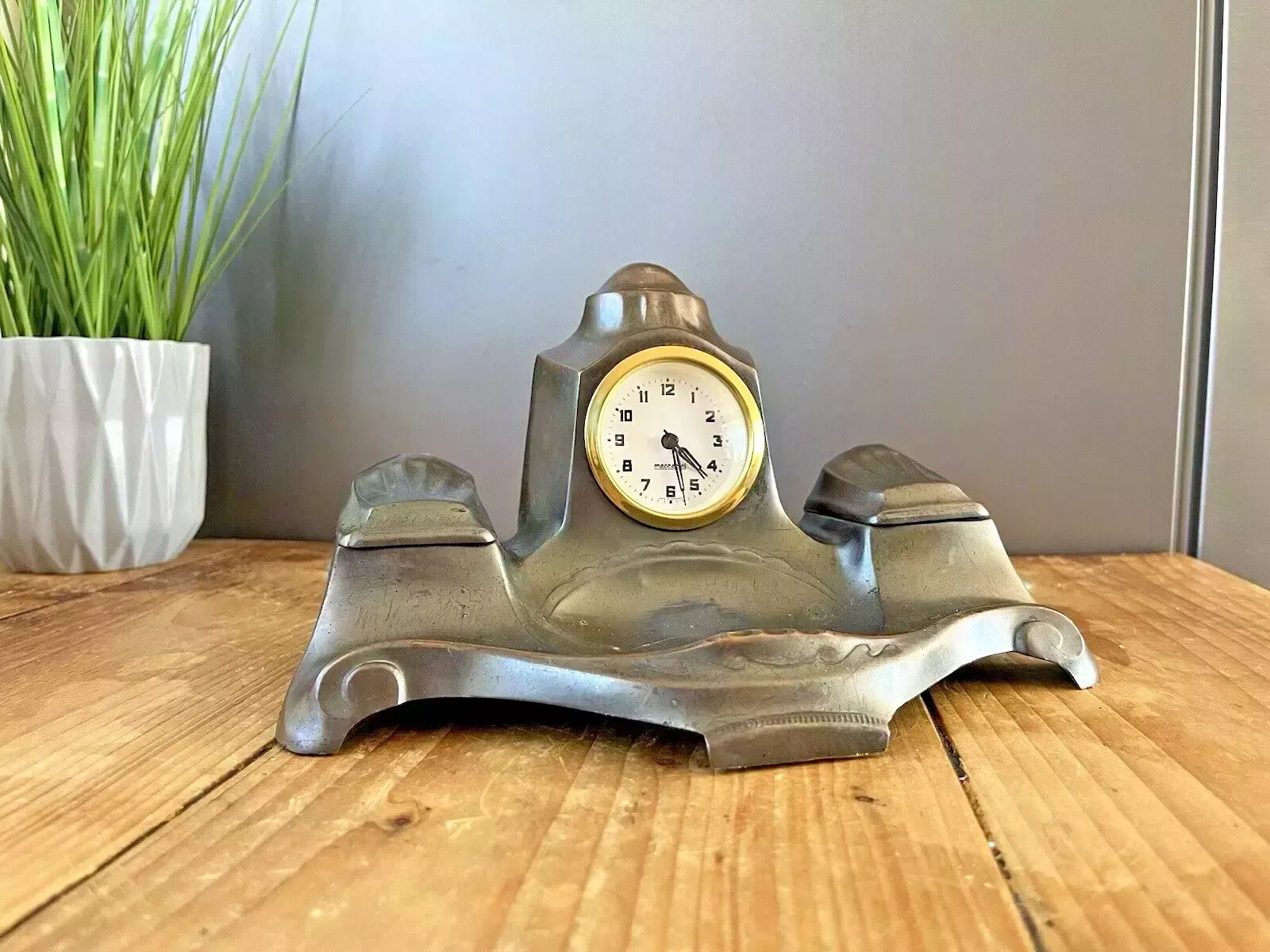 Art Nouveau Jugendstil Mercedes Desk Clock Garniature Inkwell Set Germany Metal photo buy
