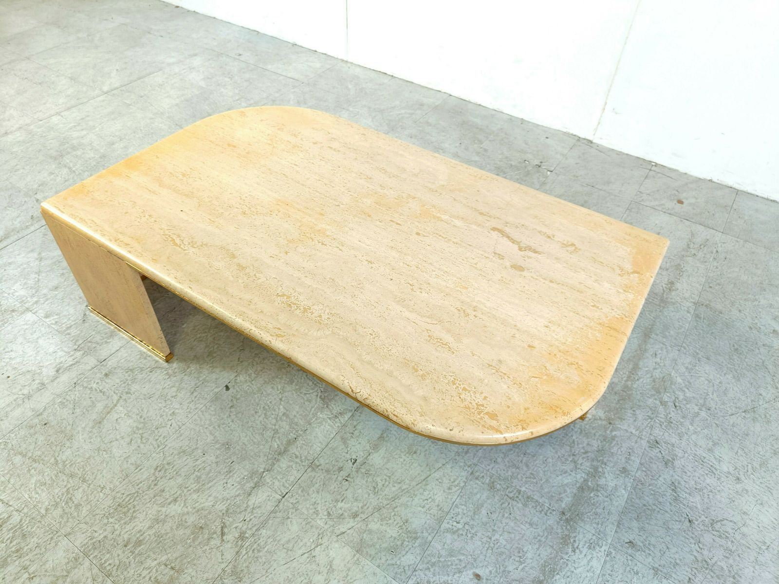 Vintage Travertine And Brass Coffee Table, 1970s photo furniture