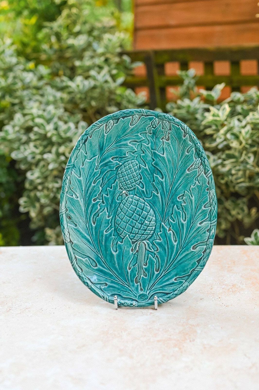 Asparagus And Artichokes Majolica Dish, French Green Majolica photo furniture