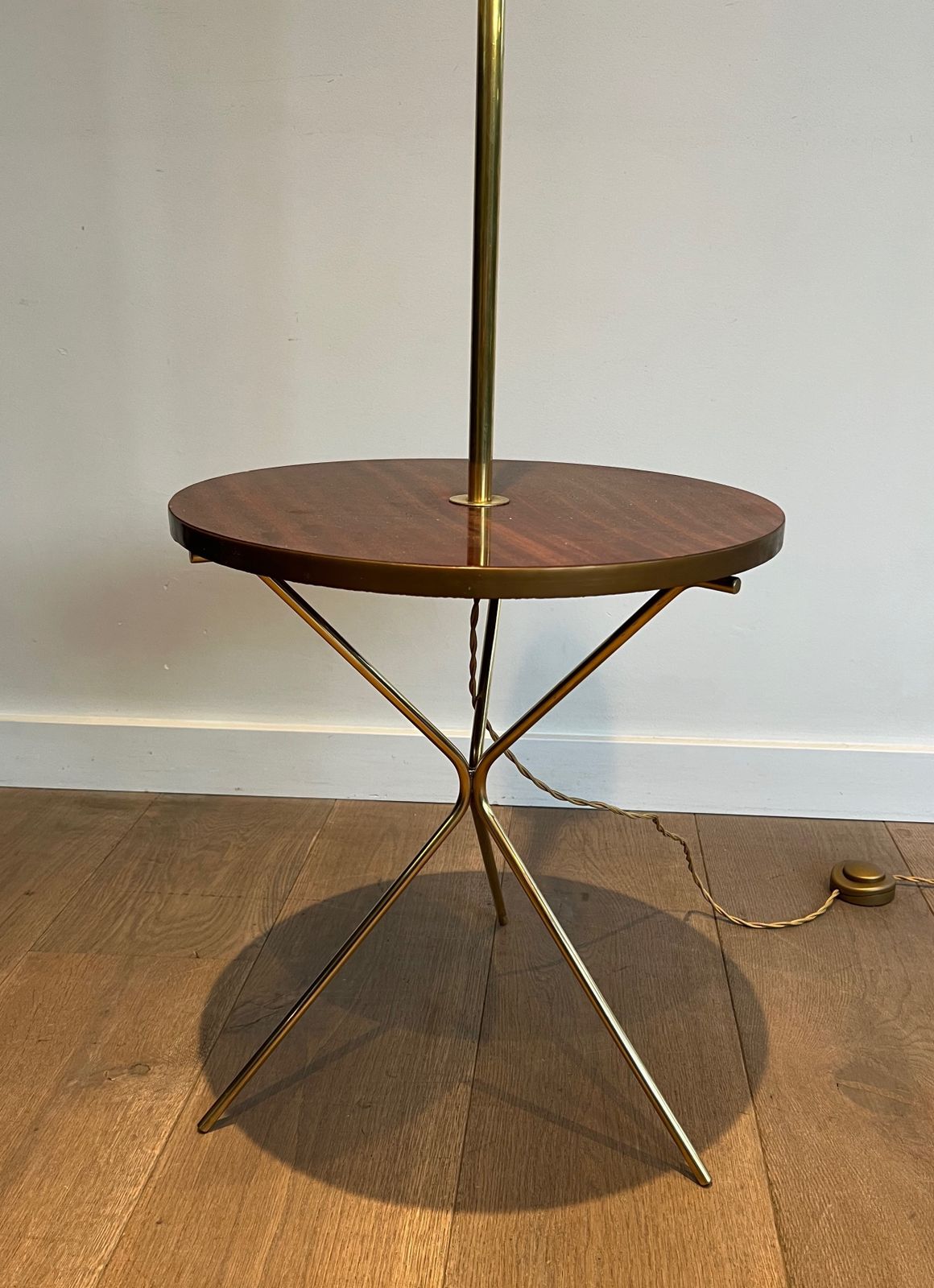 Parquet Floor Lamp In Brass And Mahogany In The Style Of Maison Jansen photo vintage