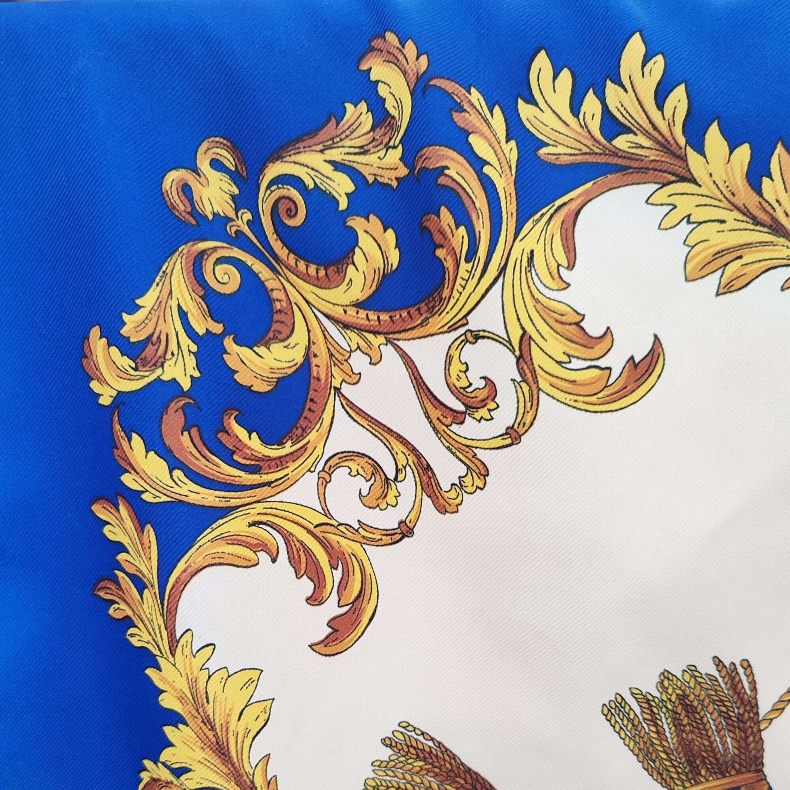 90's Rare Vintage Italian Scarf Inspired By The 8 Jour Fragrance By Yves Rocher   Made In Italy   Baroque Classical Gold Swag   Blue & Gold photo buy