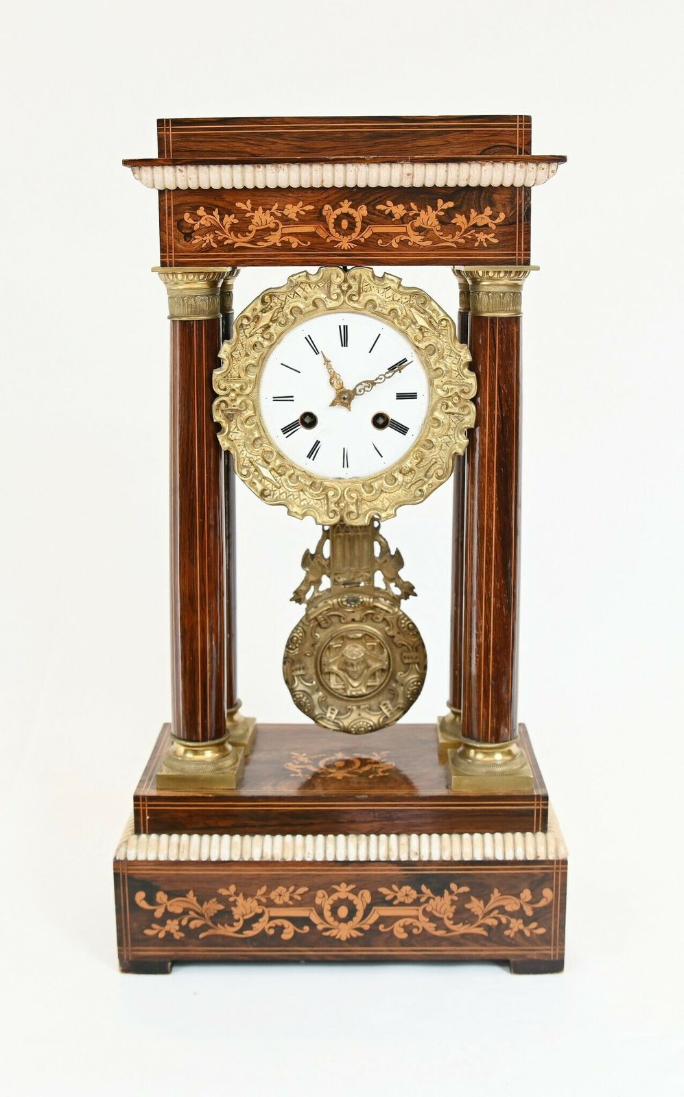 Charles X Portico Clock French Mantle Inlay 1810