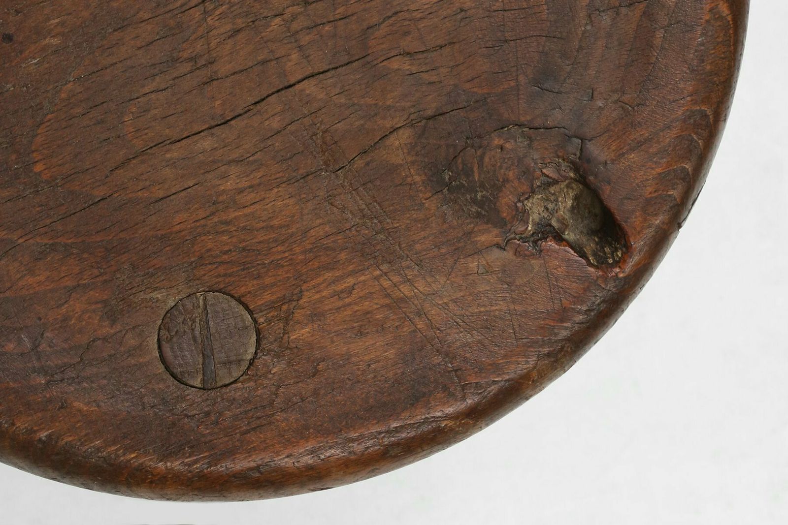 Hand Carved Wood Tripod Stool, France, 1900s photo vintage