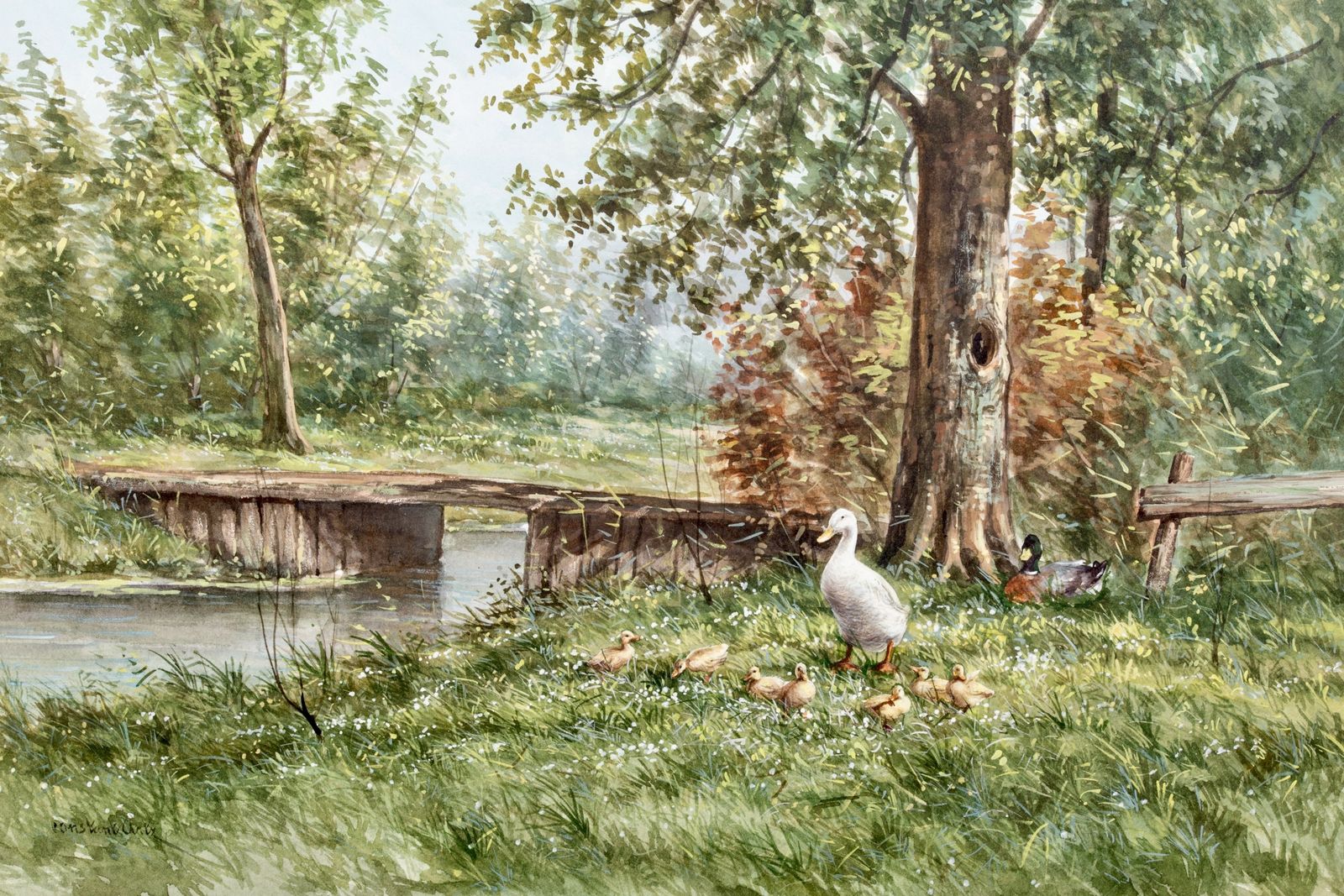 Constant David Ludovic Artz (Parijs 1870 – 1951 Soest) 'Family Of Ducks' photo vintage