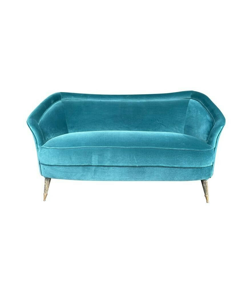 An Orignal Italian 1950s Two Seater Sofa With Curved Back, With Brass And Wooden Feet photo Furniture
