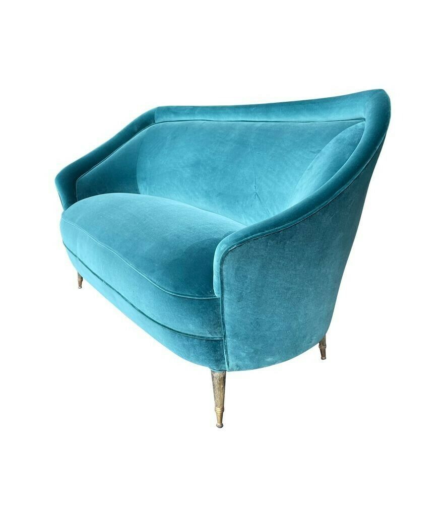 An Orignal Italian 1950s Two Seater Sofa With Curved Back, With Brass And Wooden Feet photo 3950.0