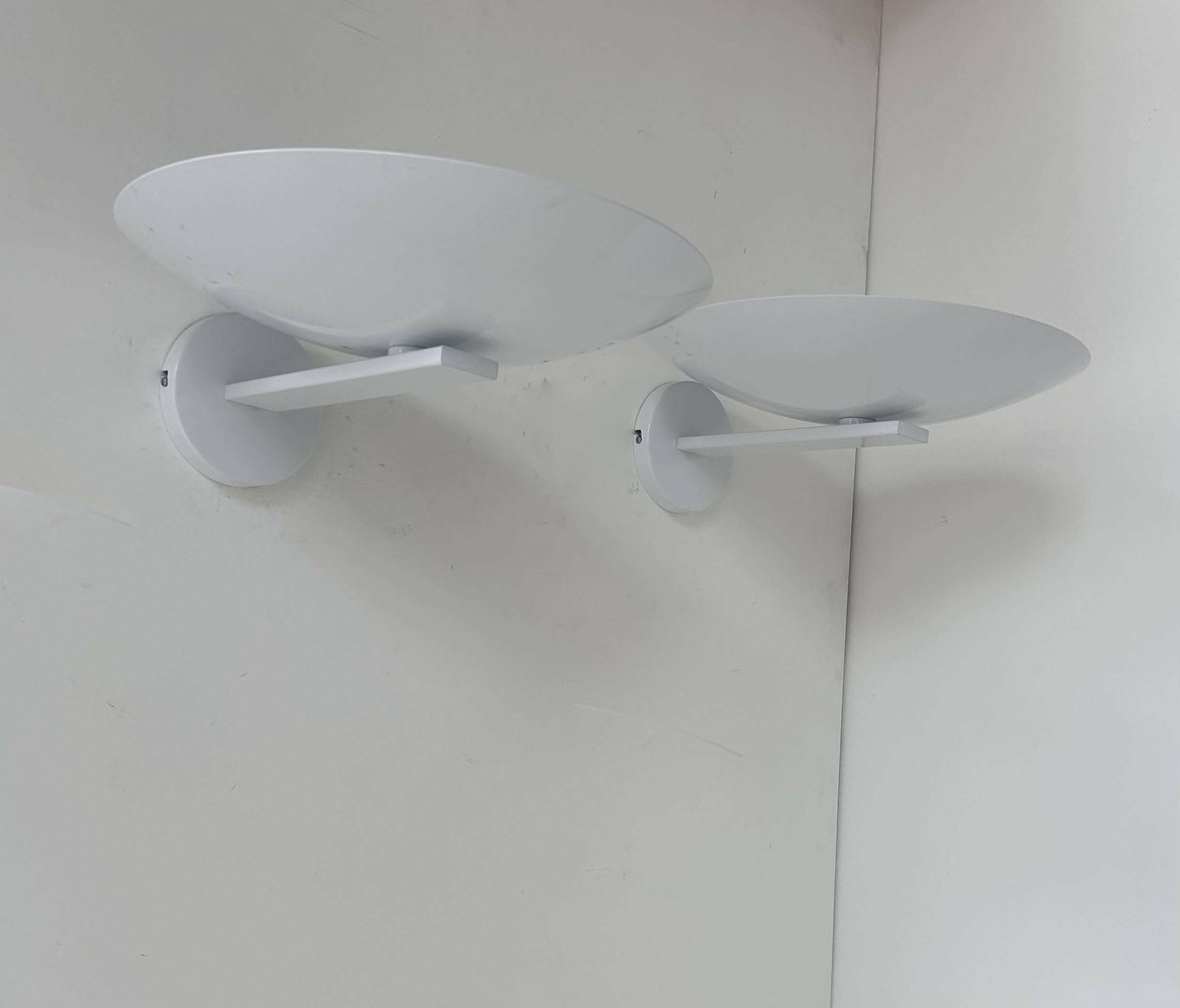 Pair Of Vintage Wall Lights, White Lacquered Metal, France 1970 photo Lighting