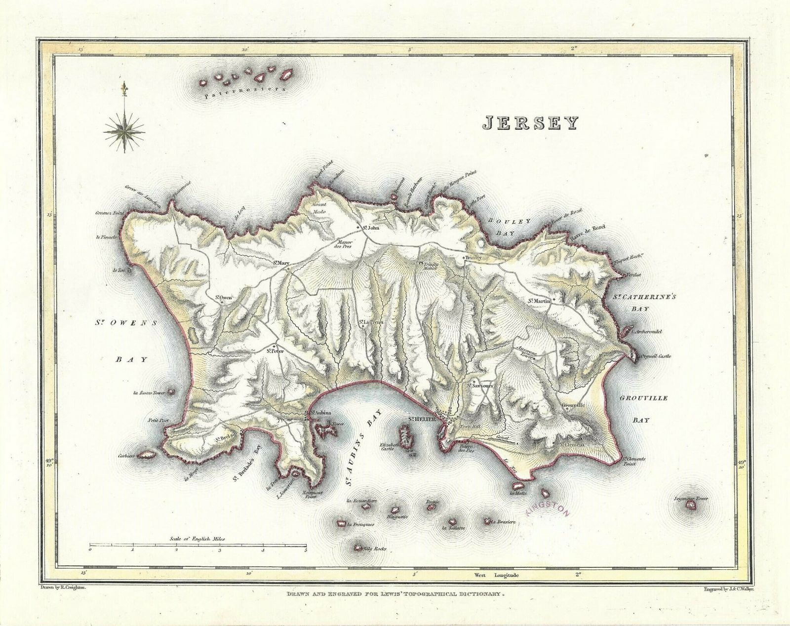 1831 Framed Map Of Jersey By Richard Creighton photo furniture