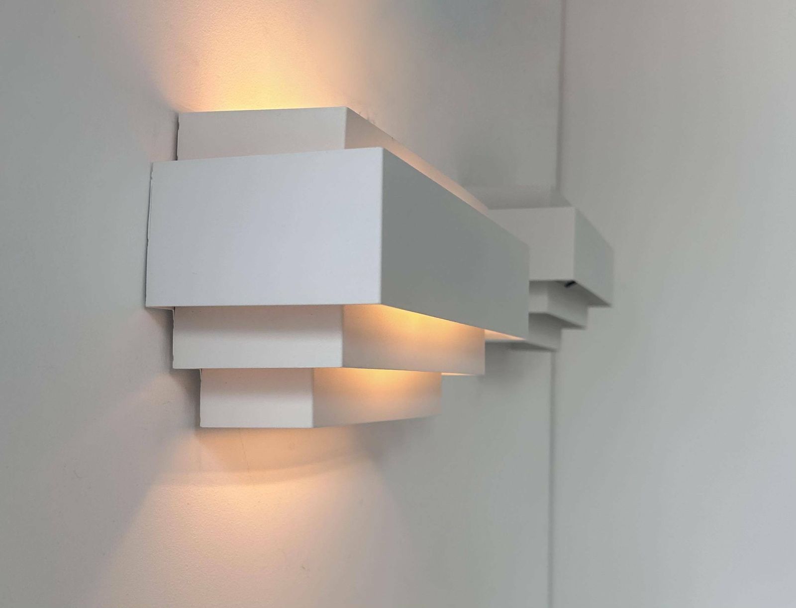 Pair Of Vintage Wall Lights, Matte White Metal, France 1980 photo 296.0