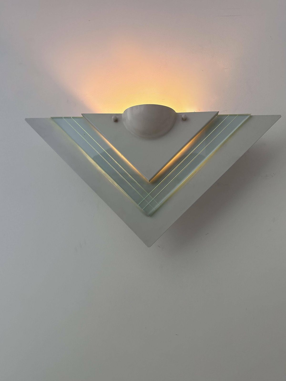 Pair Of Vintage Wall Lights, White Lacquered Metal And Glass, Germany 1970 photo Lighting