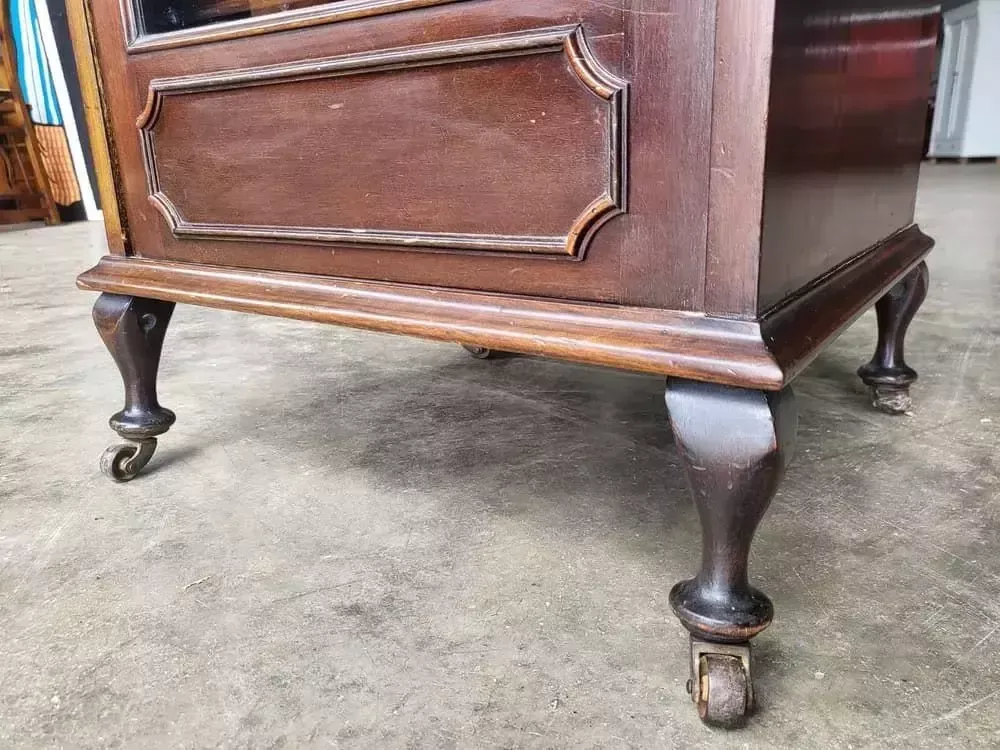 Antique Edwardian Glazed Music Cabinet Bookcase Cabriole Legs Castors Shelves photo furniture