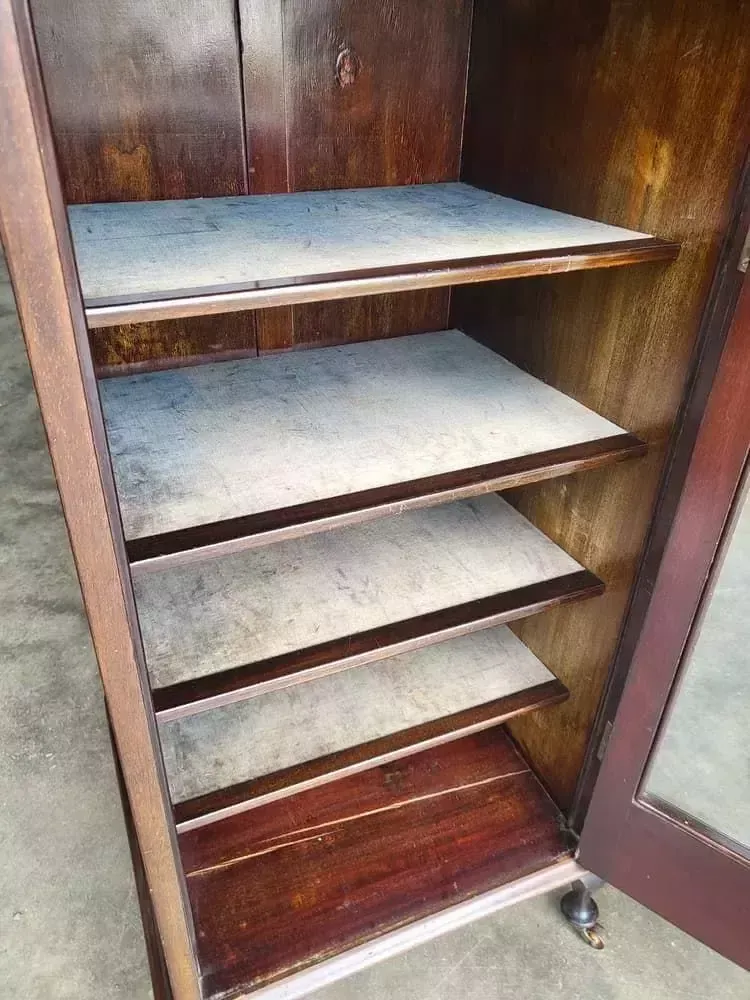 Antique Edwardian Glazed Music Cabinet Bookcase Cabriole Legs Castors Shelves photo for sale