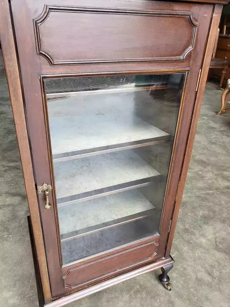 Antique Edwardian Glazed Music Cabinet Bookcase Cabriole Legs Castors Shelves photo buy