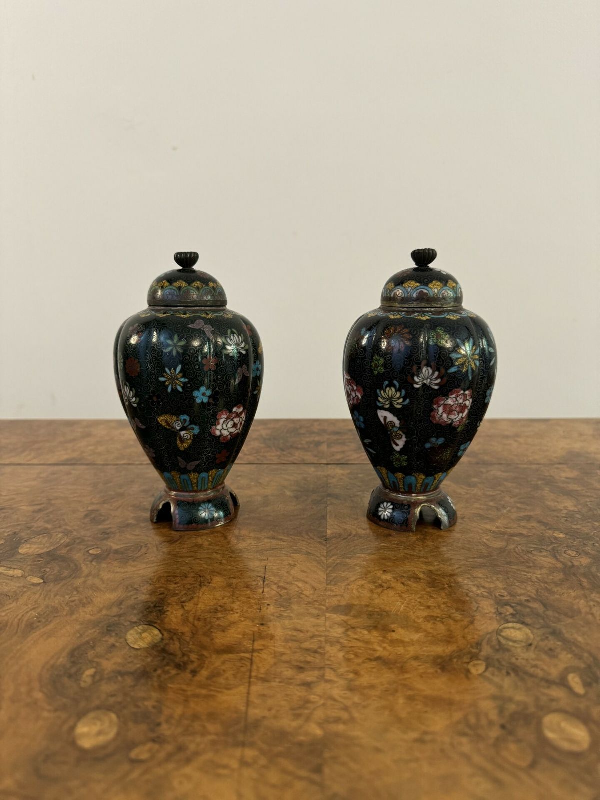 Lovely Pair Of Antique Cloisonne Lidded Vases photo Home Decor
