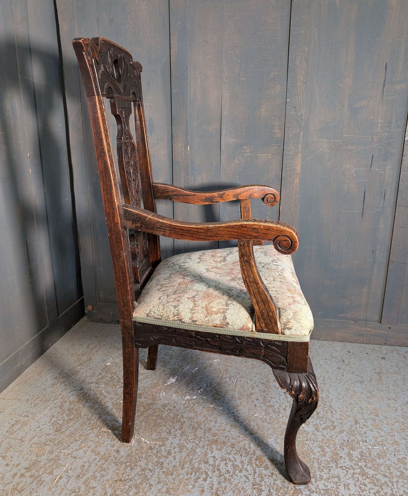 Antique Carolean Style Carved Oak Armchair photo for sale