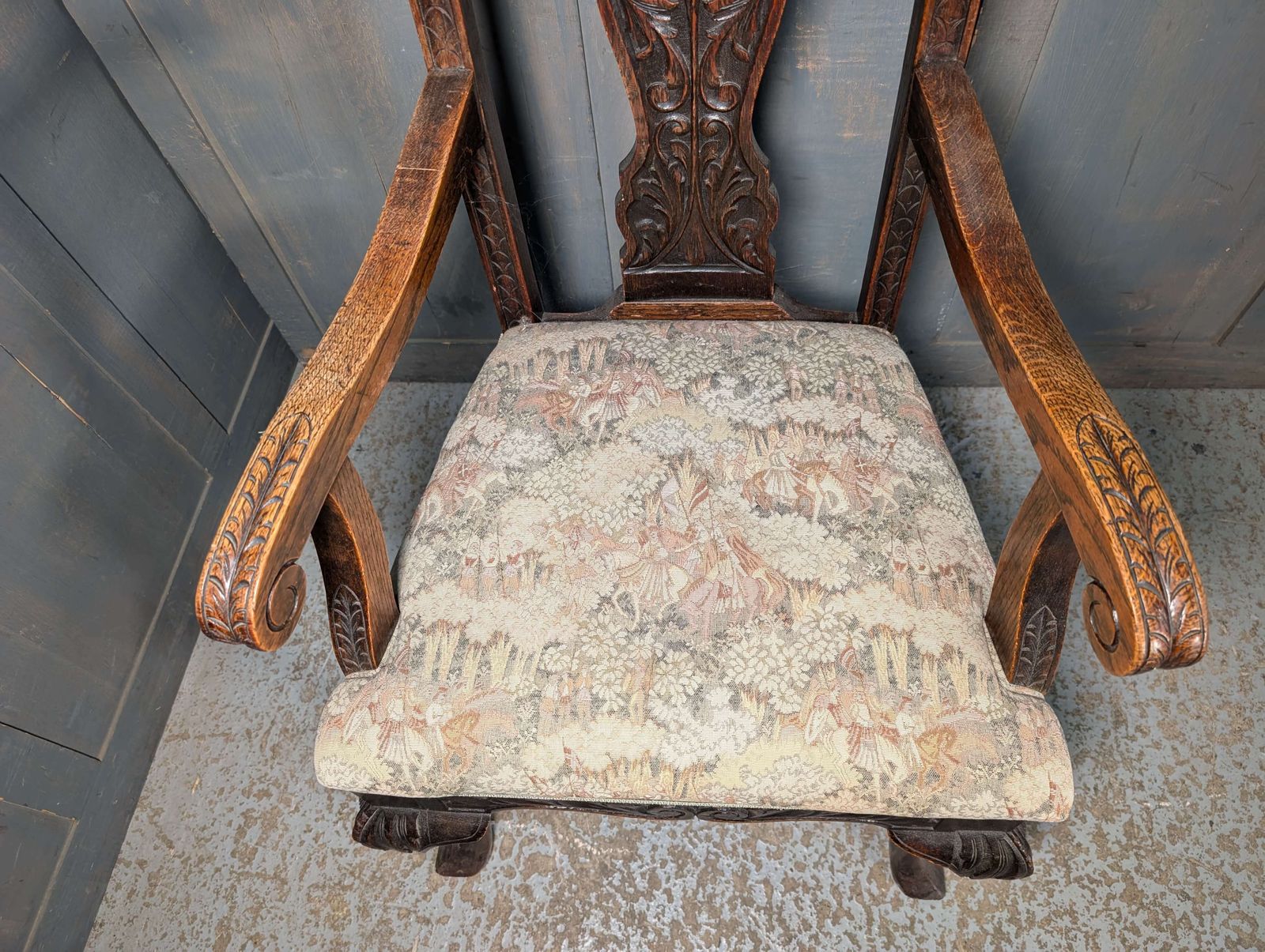 Antique Carolean Style Carved Oak Armchair photo Furniture