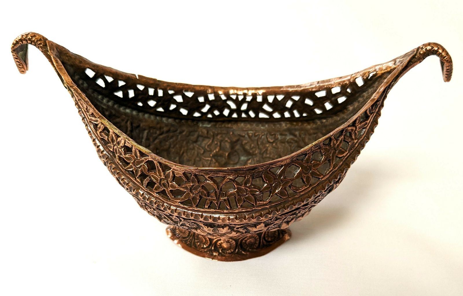 Antique Islamic Copper Kashkul Begging Bowl From Kashmir photo for sale