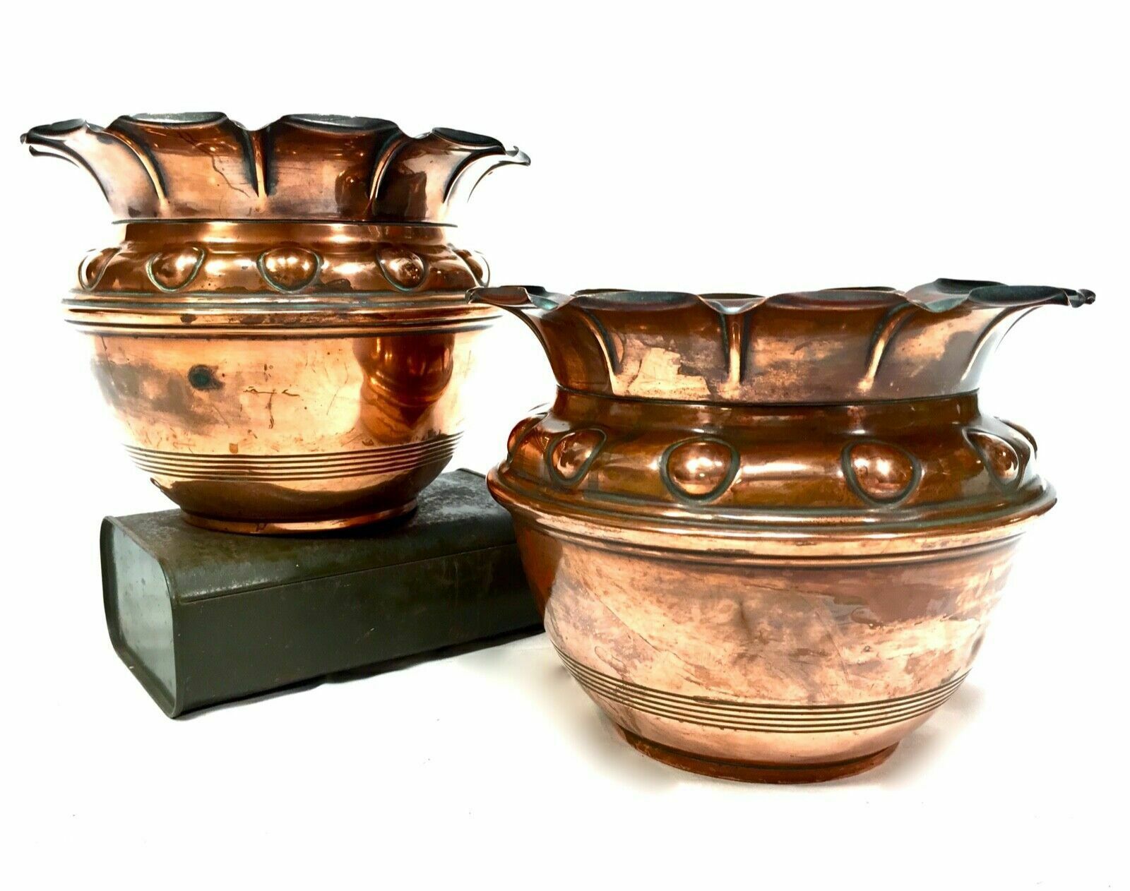 Antique Pair Of Arts And Crafts Copper Planters / Plant Pots / Art Nouveau C1900 photo Home Decor