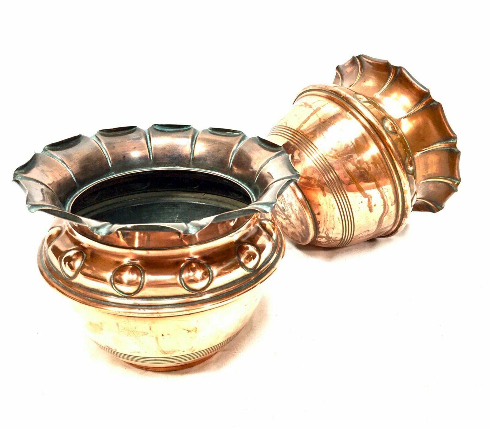 Antique Pair Of Arts And Crafts Copper Planters / Plant Pots / Art Nouveau C1900 photo 85.0