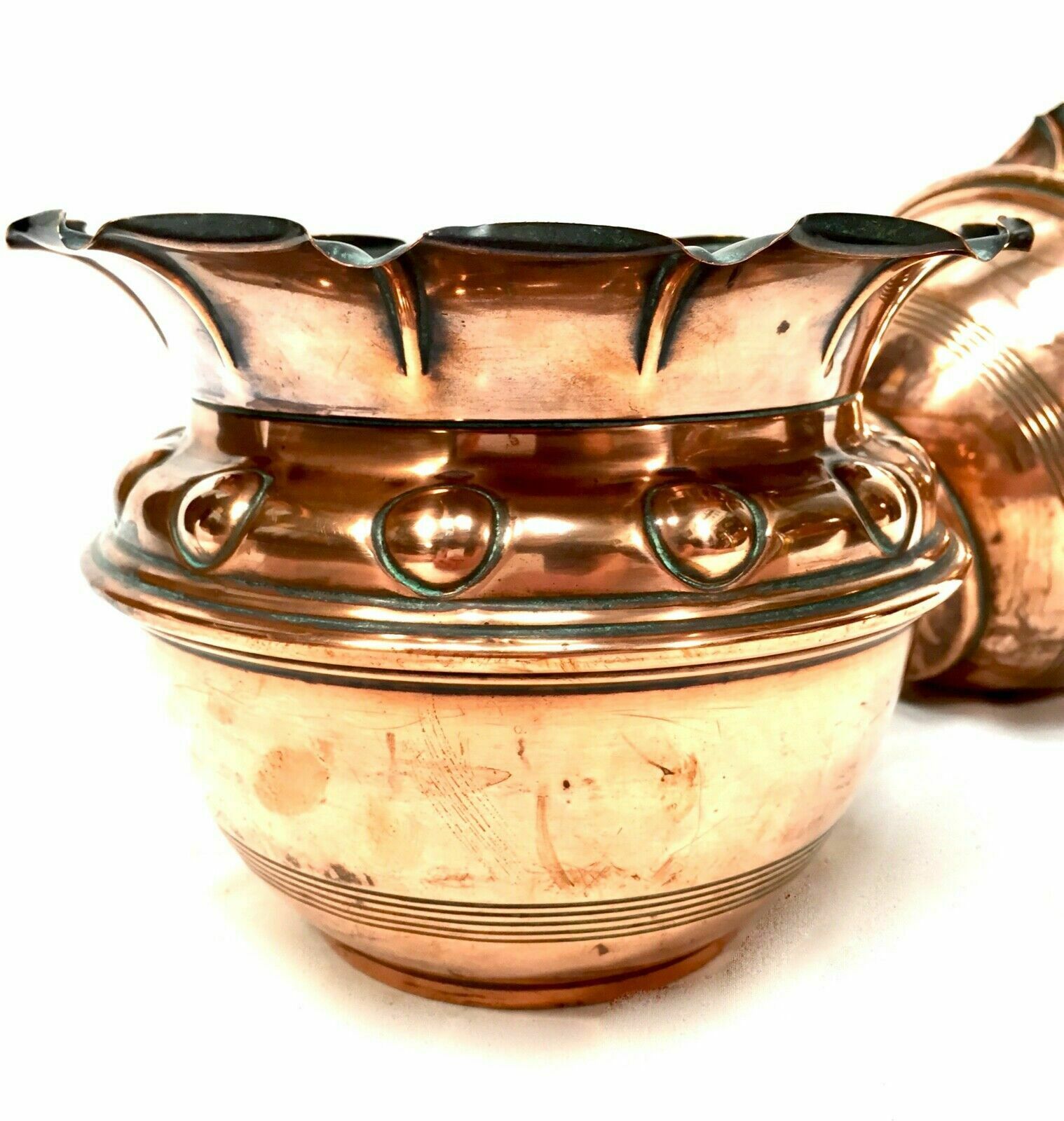 Antique Pair Of Arts And Crafts Copper Planters / Plant Pots / Art Nouveau C1900 photo vinterior