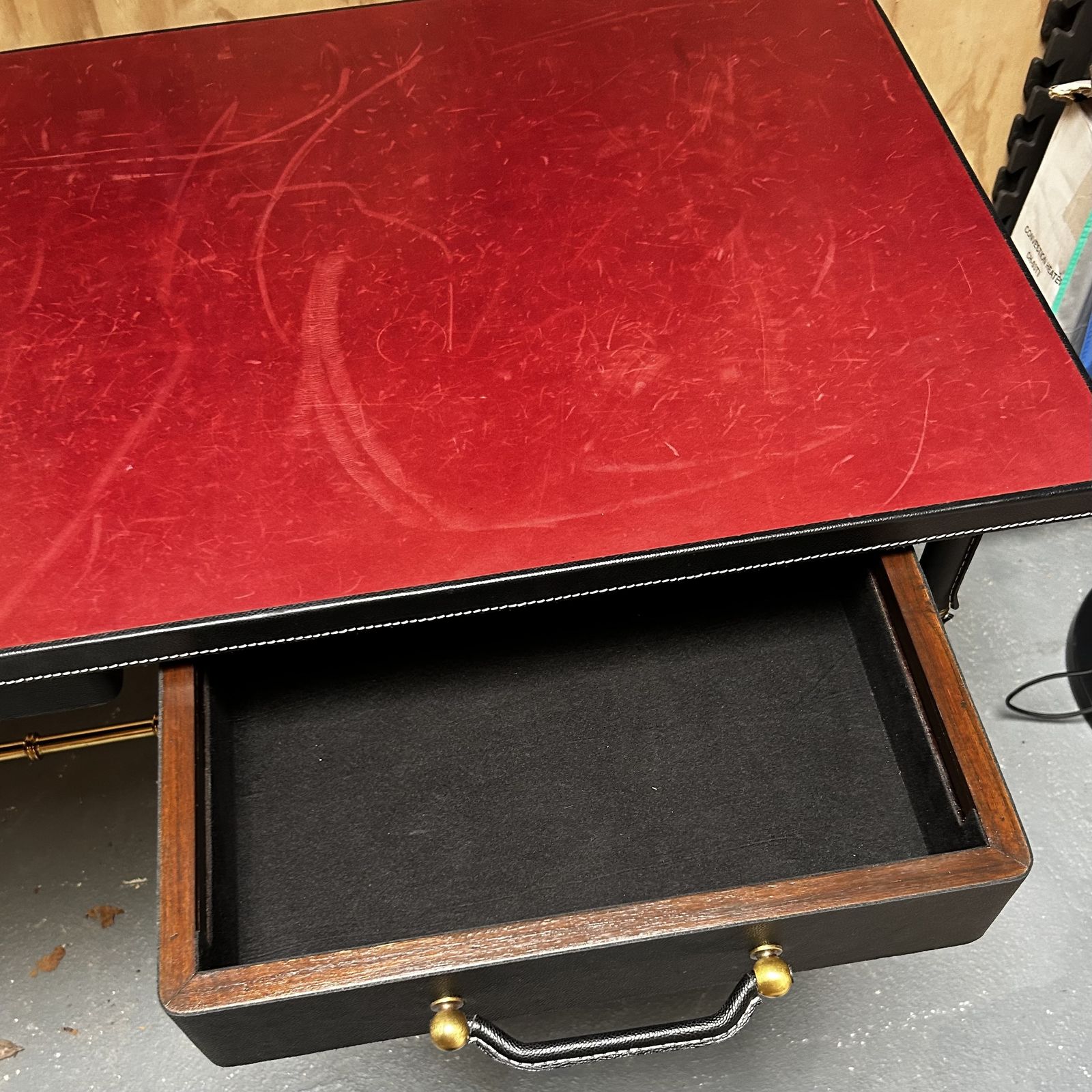 Jacques Adnet Style Leather Top Writing Desk With Bamboo Style Leather Wrapped Legs And Brass Details photo Furniture