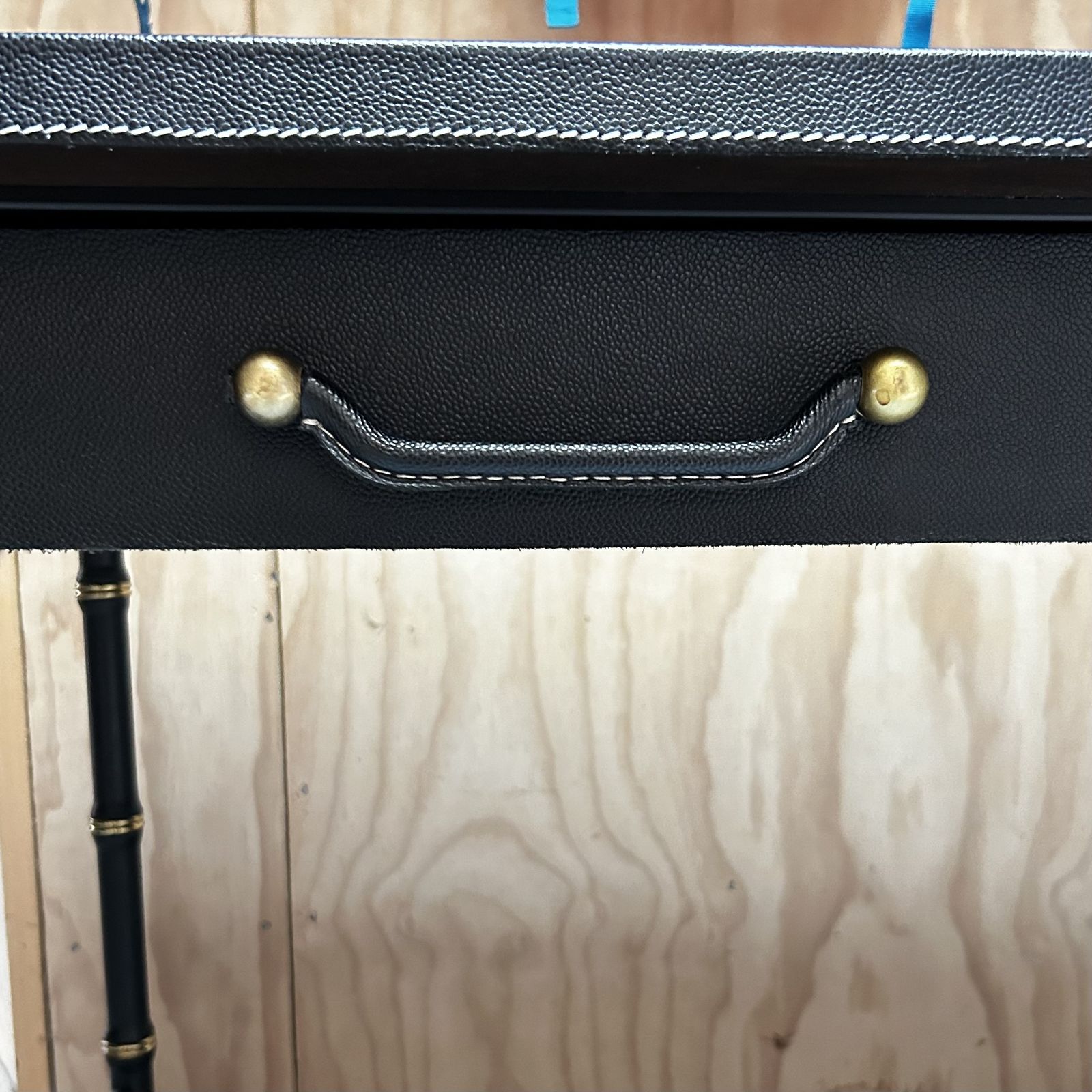 Jacques Adnet Style Leather Top Writing Desk With Bamboo Style Leather Wrapped Legs And Brass Details photo buy