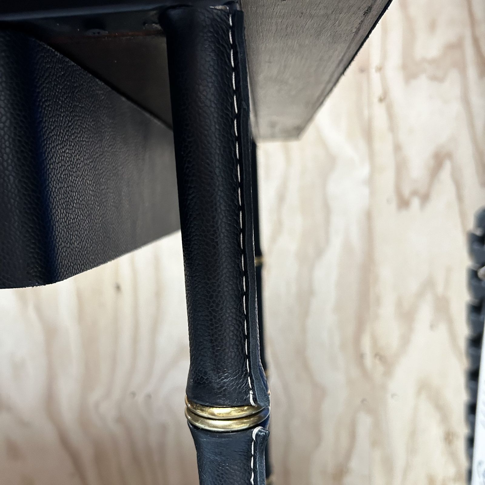 Jacques Adnet Style Leather Top Writing Desk With Bamboo Style Leather Wrapped Legs And Brass Details photo vintage