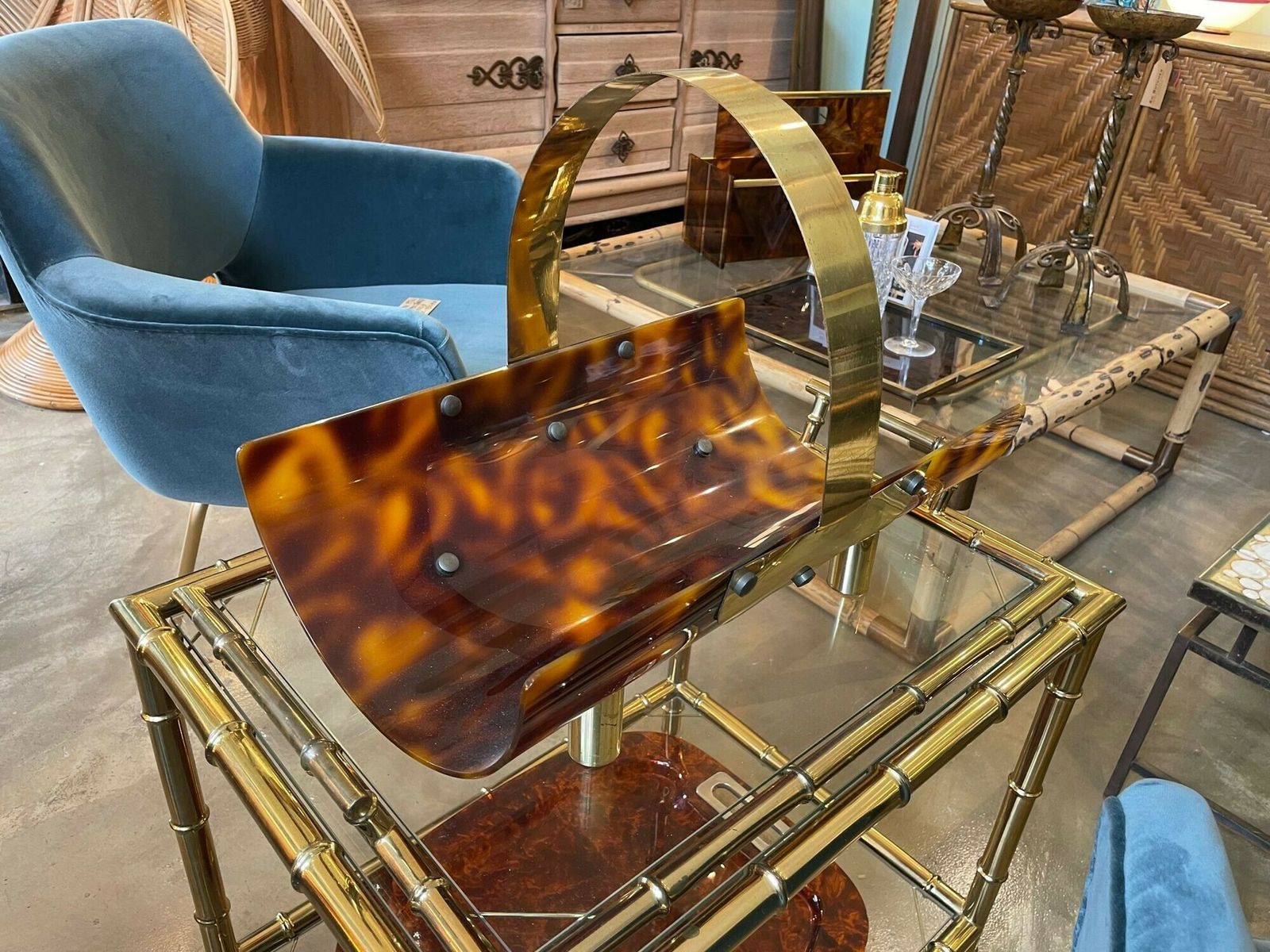 An Italian 1970s Faux Tortoise Shell And Brass Magazine Rack photo 625.0