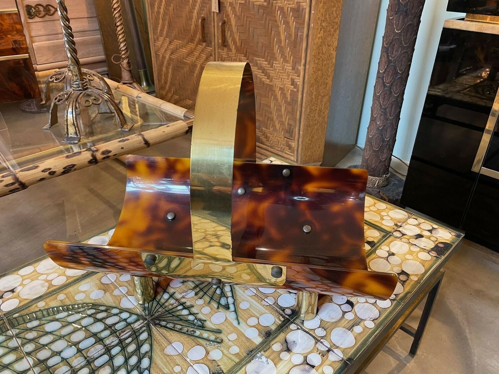 photo furniture An Italian 1970s Faux Tortoise Shell And Brass Magazine Rack